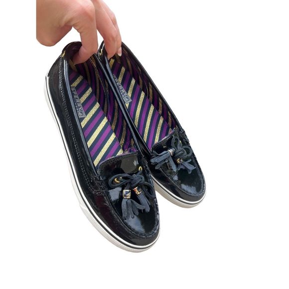 Sperry Top-Sider Black Patent Leather Women's Boat Shoes White Sole Size 9-1/2 M - Picture 5 of 6